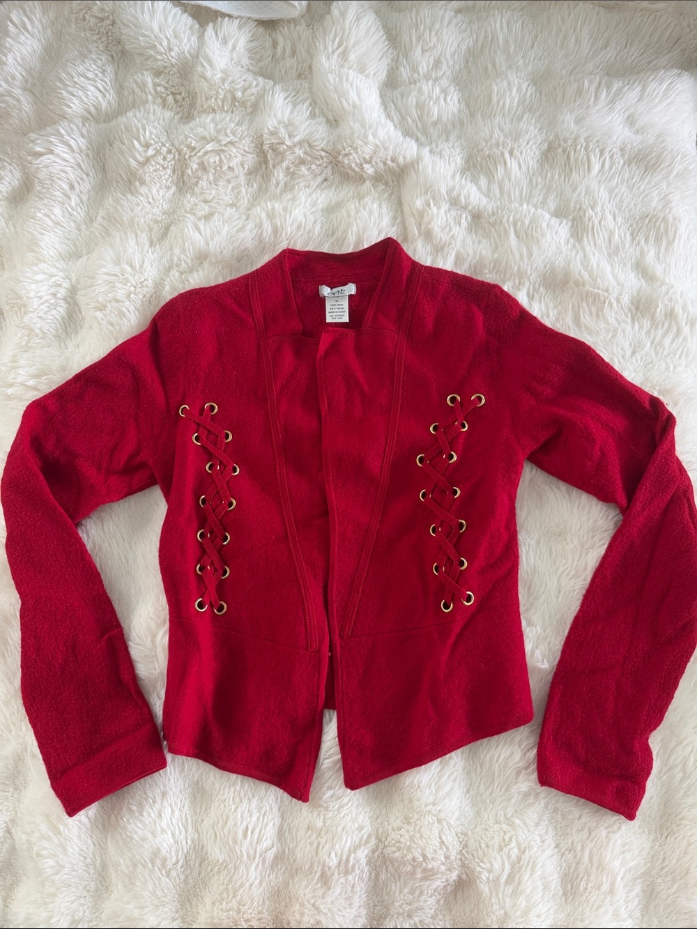 Cache Red Lace-Up Open Front Cardigan